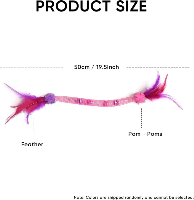 Cat Toys for Indoor Cats โ 2 Pack Feather Toys with Pom-Pom & Bells, 19.5 Inch Teething Cat Toys Bundle for Chew, Cat Spiral Spring, Kitten Teething Toys