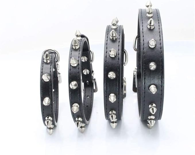Spiked Dog Collar for Small Dogs, Mushrooms Rivet Soft Pu Leather Spike Stud Studded Cat Collar Adjustable for Mini Tiny Breed Pet Teacup Puppy (S, Black)