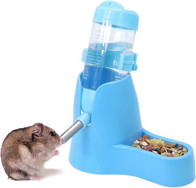 Wontee Hamster Water Bottle Water Dispenser Hamster Silent Exercise Running Wheel for Dwarf Hamsters Gerbil Mice (Blue, 80ML)