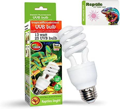 UVA UVB Light Reptile Bulb 5.0 13W Rainforest UVB Bulb Compact Fluorescent Terrarium Lamp with UV Tester Card for Bearded Dragon, Turtle, Snake, Gecko, Lizard