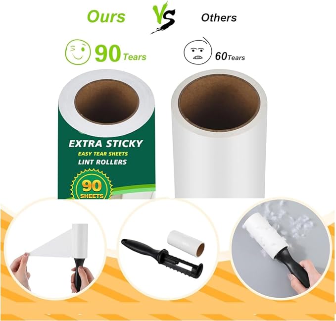 Extra Sticky Lint Roller Refills, 8 Pack with 720 Sheets Total, Pet Hair Remover for Clothes, Car, Furniture (720 Refills)