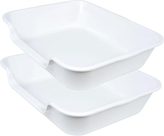 2 Pack of Extra Large Cat Litter Box (ABS Material), Low Entry Senior Litter Pen for Geriatric Kitty Big Cats, Jumbo Pet Safe Litter Boxes Tray for Indoor Pets Potty (White, 24" L x 20" W)