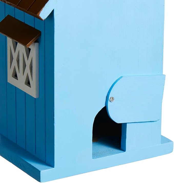 Glitzhome Bird Houses for Outside,10" H Modern Solid Wood Hand Painted Hanging Bird House Beach Hut Decorative Pet Cottage Outdoor Garden Birdhouse for Finch Bluebird Cardinals,Blue