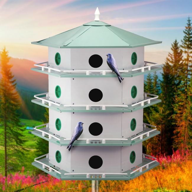 Heath 24-Room Deluxe Purple Martin House with Decoys – Spacious Aluminum Birdhouse for Colonizing Martins