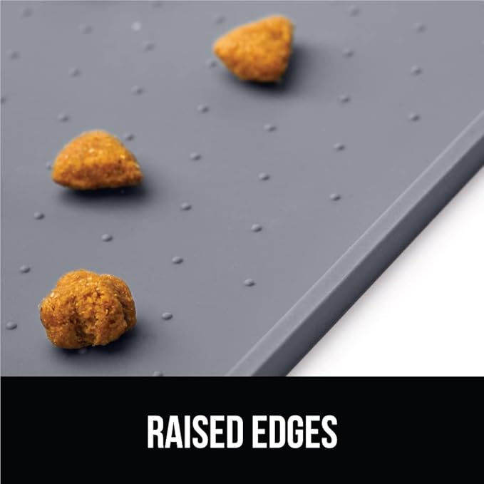 GORILLA GRIP 100% Waterproof Raised Edge BPA Free Silicone Pet Feeding Mat, Dog Cat Food Mats Contain Spills Protects Floors, Placemats for Cats and Dogs Water Bowl, Pets Accessories 32x24 Gray