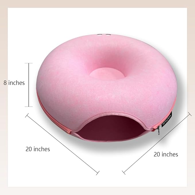 Tunnel nest, Donut nest, Fun Ventilation peep Hole, Detachable Zipper cat Bed, Felt Washable, All Season Universal cat Bed Suitable for Cats (Pink, Small)