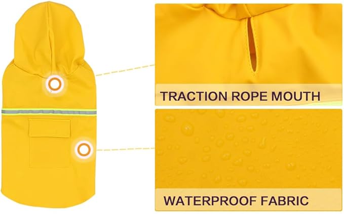 Dog Raincoats Hooded, Waterproof Slicker Rain Poncho Jacket for Medium and Large Dog, with Reflective Strip