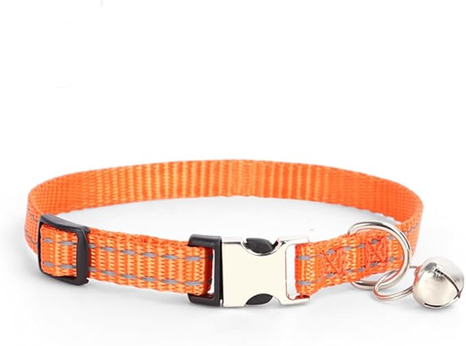 Orange XS Dog Collar with Bell, Reflective Nylon XSmall Cat Collars Soft Adjustable Buckle for XXS Small Puppy Female Tiny Pets Dogs Girl Kitten Yorkie Chihuahua X-Small