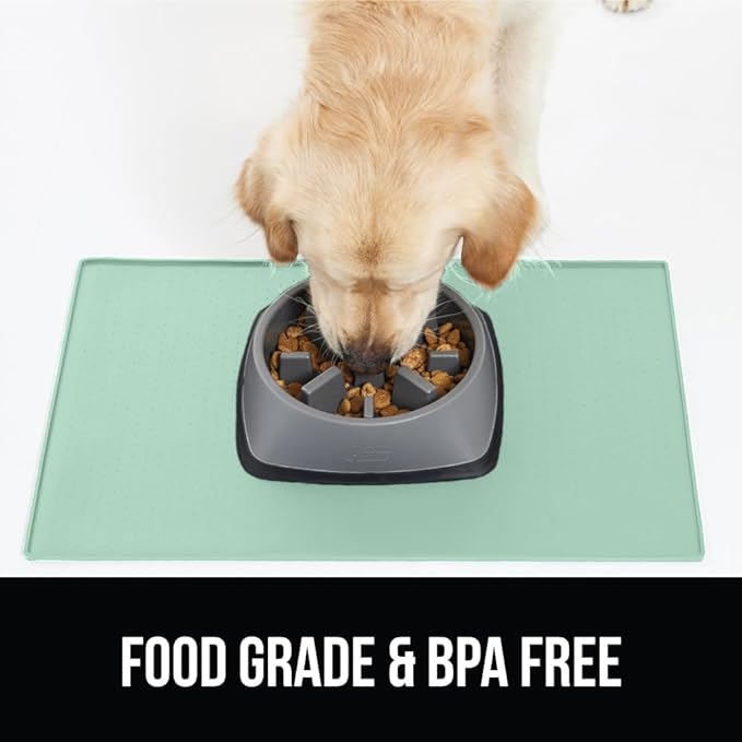 GORILLA GRIP 100% Waterproof Raised Edge BPA Free Silicone Pet Feeding Mat, Dog Cat Food Mats Contain Spills Protects Floors, Placemats for Cats and Dogs Water Bowl, Pets Accessories 32x24 Mint