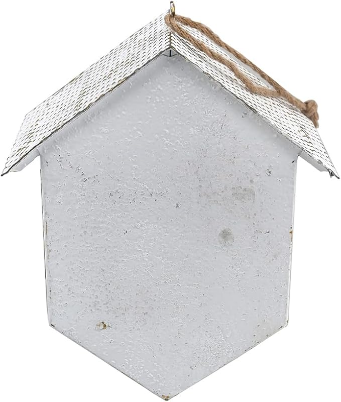 Vintage Hanging Bird Houses for Outside Metal Bird Nest Box for Bluebird Wren Chickadee Sparrow Garden Patio Outdoors Birdhouses Unique Distressed White Decoration