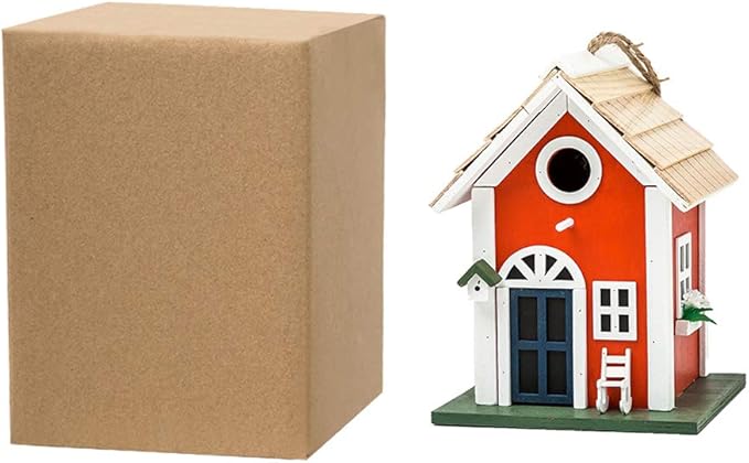 MEWANG Hanging Colourful Birdhouse Garden Country Cottages Bird House Condo Wooden Red Height 9.7"