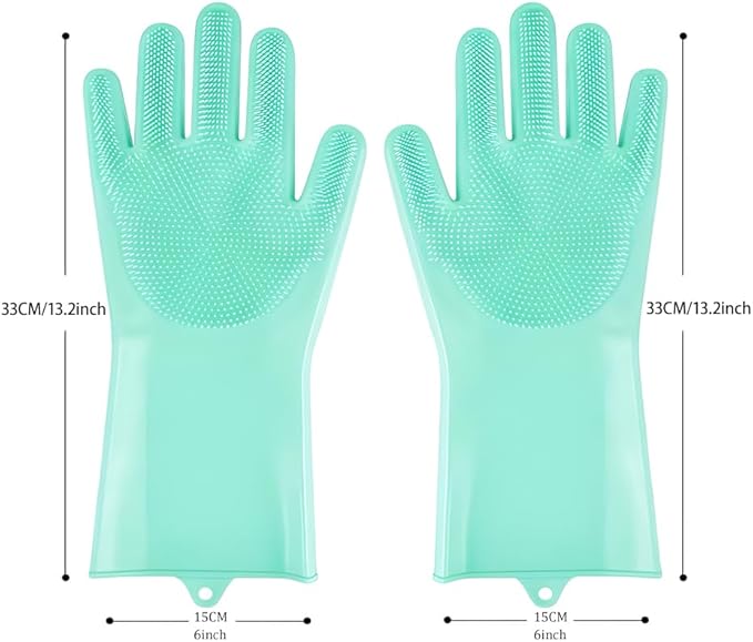 1 pairs Silicone Dishwashing & Pet Grooming Gloves - 2-in-1 Heat Resistant Gloves with High-Density Teeth, Enhanced Five Finger Design for Bathing, Cleaning Dishes, Cars, Dogs & Cats(Green)