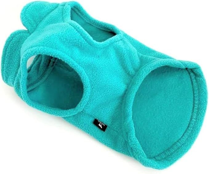 JACKO & CO - Fleece Vest Sweater with Leash Ring - Soft Lightweight Breathable for Puppies Small Medium Dogs, Kitten, Cats, Chihuahua - Warm for Fall/Autumn/Winter (Turquoise, Large 10-16lbs)