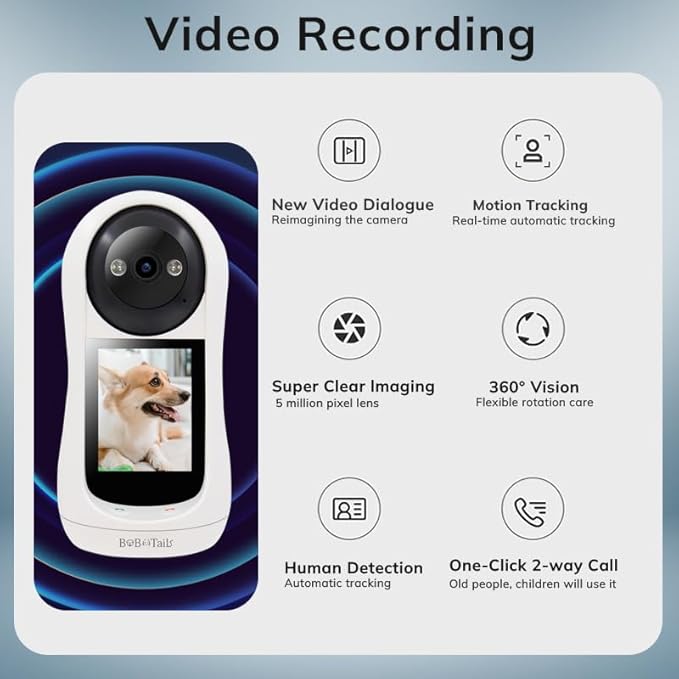 Pet Camera with 2-Way Audio, 5MP Lens, Motion Tracking, 360° Vision, Human Detection