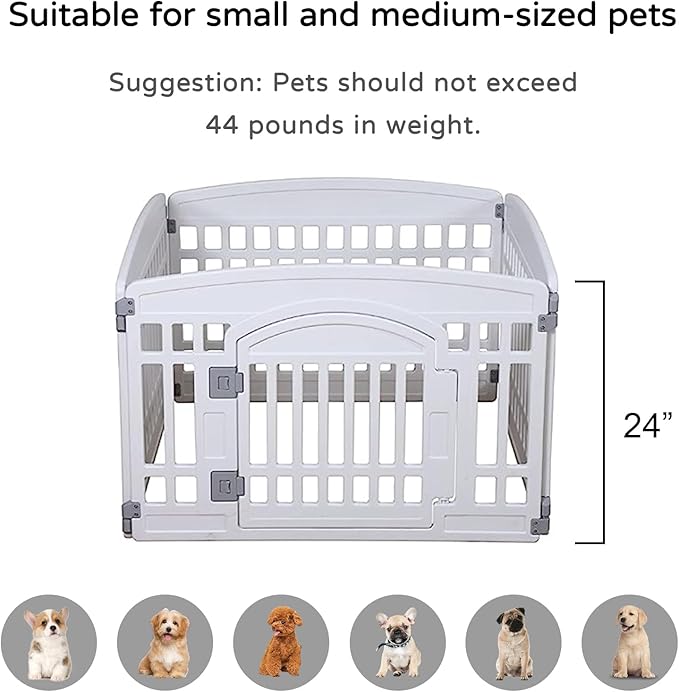 Pet Playpen Gate for Dogs Heavy Plastic Puppy Exercise Pen Small Pets Fence Puppies Folding Cage 4 Panels for Puppies and Small Dogs House White (33.5x33.5 Inches)
