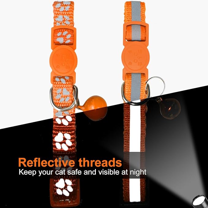 TagME 2 Pack Cat Collar with Name Tag, Personalized Reflective Cat Collar Breakaway with Bell for Boy & Girl Cats, Orange
