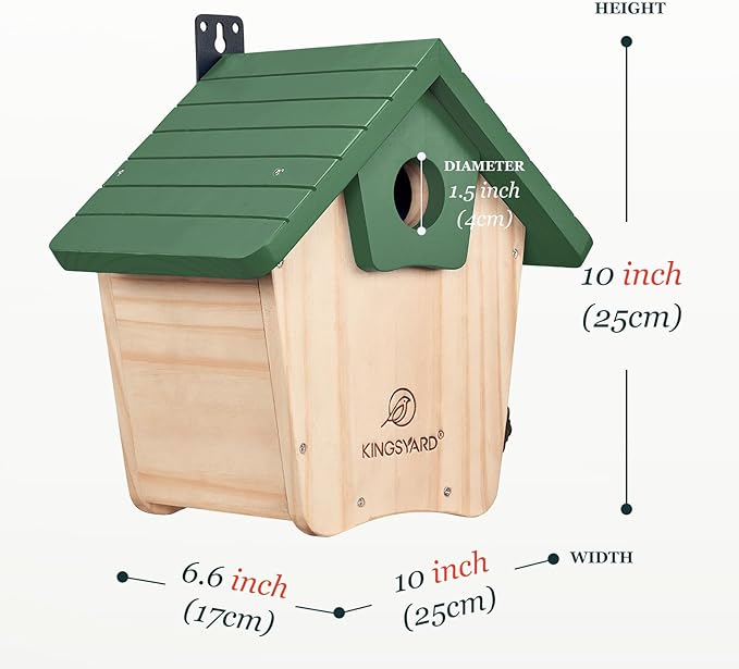 Kingsyard Blue Bird House for Outside - Cedar Wood Nesting Box with Clear View Panel & Predator Guard for Bluebird Wren Swallow Cardinal Finch, Green