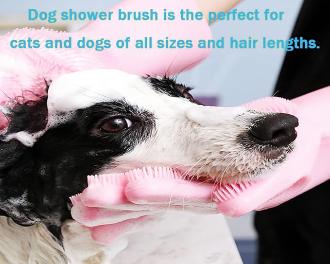 1 pairs Silicone Dishwashing & Pet Grooming Gloves - 2-in-1 Heat Resistant Gloves with High-Density Teeth, Enhanced Five Finger Design for Bathing, Cleaning Dishes, Cars, Dogs & Cats (Pink)