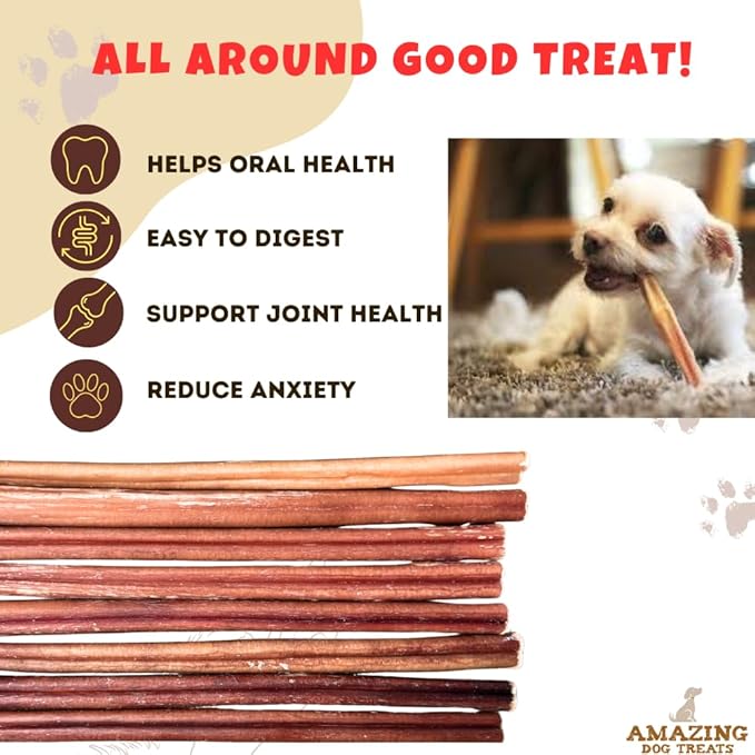 Amazing Dog Treats - 12 Inch Medium Size Bully Sticks (50 Count) - Bulk Bully Sticks for Dogs - No Hide Bully Stick Dog Bones