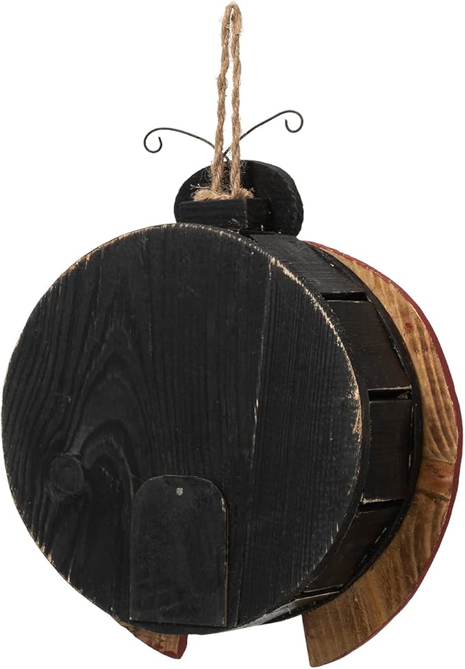 Glitzhome 11.5" H Distressed Solid Wood Ladybug Birdhouse Garden Hanging Bird House for Outdoors