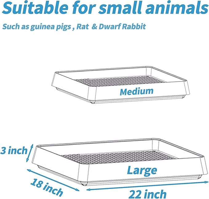 PODOO Rabbit Large Litter Box, Guinea Pig Training Pan Cage with Toilet Tray, Ideal for Rats, Ferret, Bunny Small and Medium Animals (Large + Extra Large Steel Holes Grids)