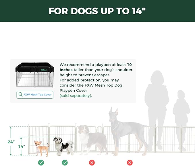 FXW Rollick Unleashed Dog Playpen for Indoor, Yard, RV Camping, 24 inch 8 Panels for Small and Puppy Dogs, White│Patented