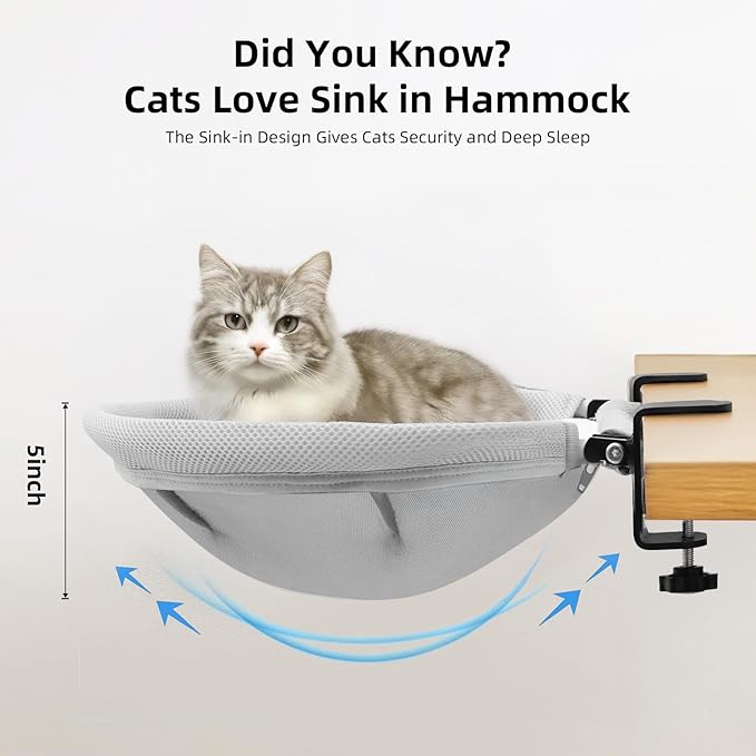 Lilyang Large Cat Desk Bed – Sunken Cat Hammock, 19.5"x15" Spacious Nest, Secure Bed with Dual Clamps & Steel Frame, Supports Up to 50 lbs, Reversible & Washable Bed Cover (X-Large, Mesh Cover)