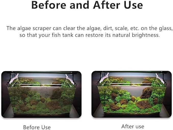 Lominie Algae Scraper for Glass Aquariums, Extends to 25.6" Fish Tank Cleaner, Stainless Steel Algae Scraper for Fish Tank with 10 Blades, Aquarium Glass Cleaning Tools, Cleaning Accessories