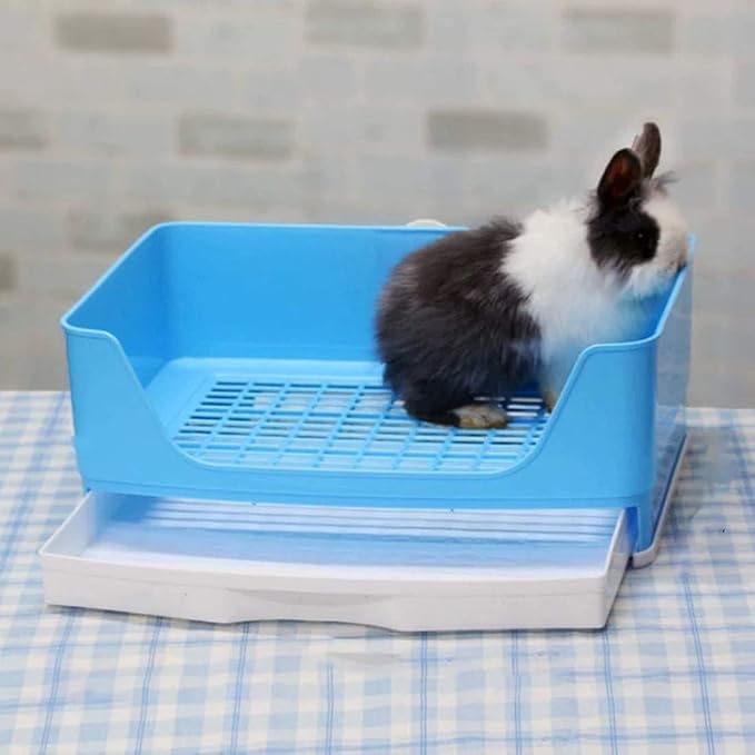 Hamiledyi Large Rabbit Litter Box - Corner Pet Toilet with Removable Drawer & Plastic Grate, Bigger Litter Pan for Small Animals (Guinea Pigs, Chinchillas, Ferrets, Adult Hamsters)