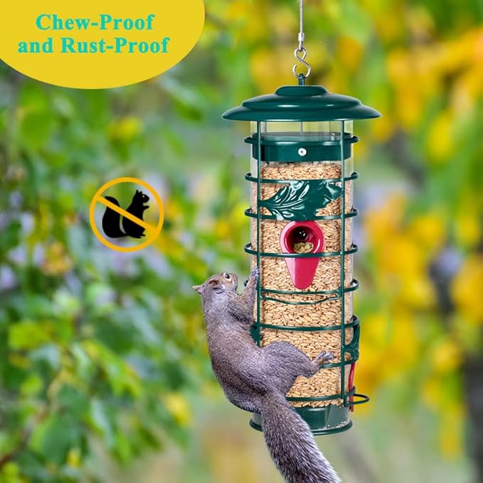 Bird Feeder for Outdoors Hanging,Squirrel Proof Bird Feeders, Metal Tube Bird Feeder-Chew-Proof, Weather and Water Resistant,2-Pound Seed Capacity
