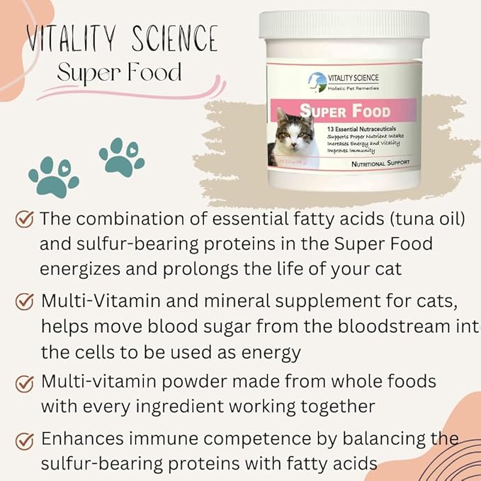 Super Food for Cats | High Potency Multi-Vitamin and Mineral Supplement | Increases Energy and Vitality | 100% Natural (220g)