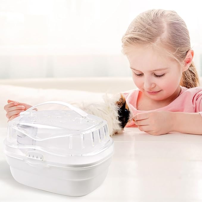 Hamster Carrier Cage with Water Bottle,Portable Hamsters Travel Cage Plastic Guinea Pig Carrying Cases Small Animal Carry Cage for Dwarf Hamsters Chinchillas Hedgehog Mouse(White)