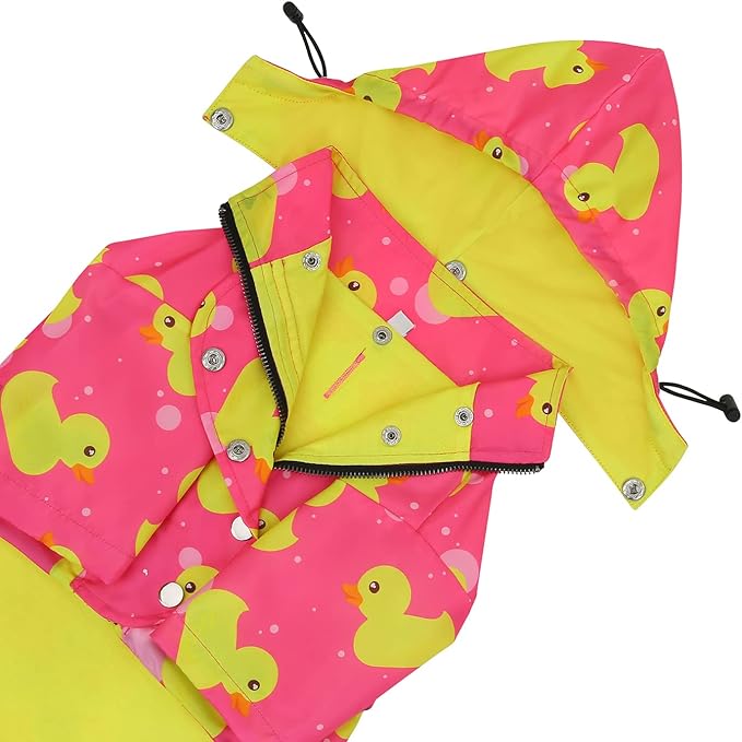 HDE Dog Raincoat Poncho Double Layer Zip Rain Jacket with Removable Hood, Leash Hole for Small to 3XL Dogs and Puppies Ducks Pink - XL