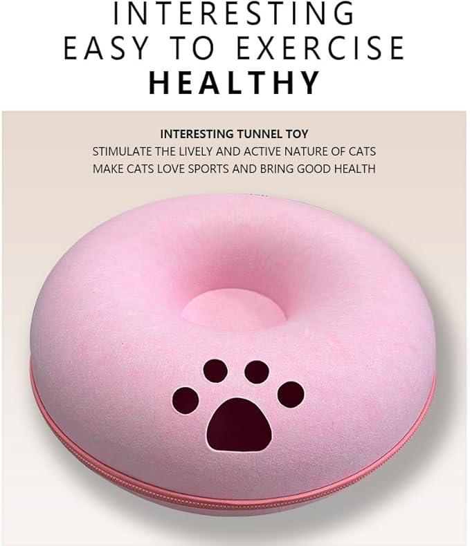 Tunnel nest, Donut nest, Fun Ventilation peep Hole, Detachable Zipper cat Bed, Felt Washable, All Season Universal cat Bed Suitable for Cats (Pink, Small)