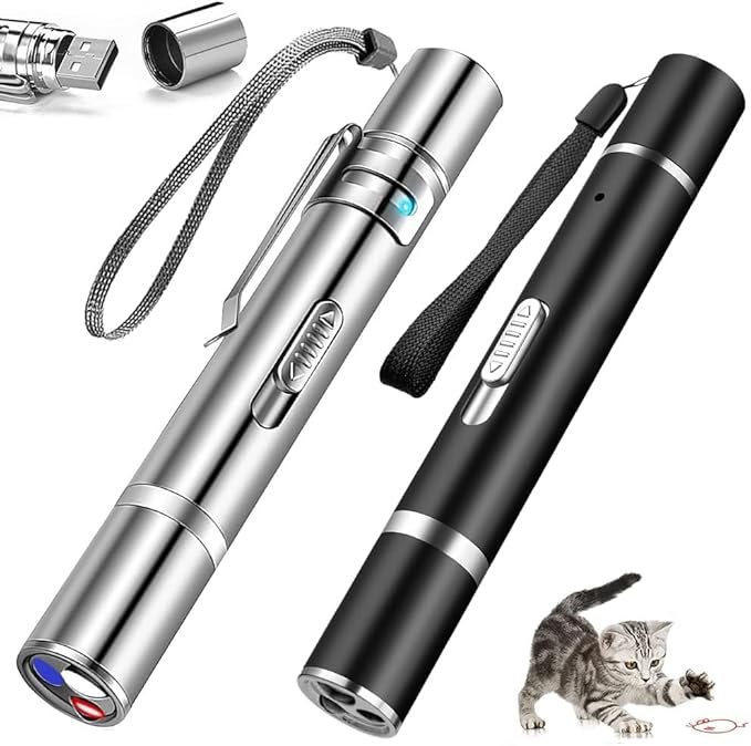 Laser Pointer Cat Toy - 5Modes Pointer for Indoor Interactive, Cat Toys Red Light Pet Pointer Interactive to Busy Kitten Dog Chaser Play Toys(2 Pcs)