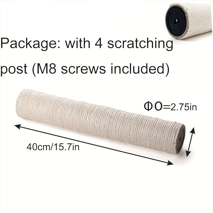 4 PCS M8 Cat Scratching Post Replacement,15.7Inch Sisal Pole Cat Tree Replacement Post with Screws,DIY Scratcher Scratching Post Replacement, Pad, Crafts Gardening Hammock Home Decorating