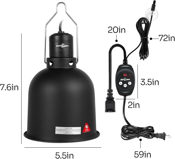 REPTI ZOO Reptile Light Fixture Dimming Thermostat Combo Pack, 5.5 Inch Deep Dome Lamp Fixture Max 100W, PID Reptile Thermostat Temperature Controller for Reptile Heat Lamp Bulb