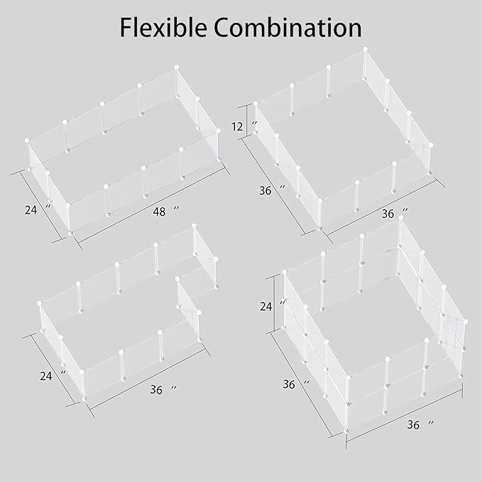 Transparent Clear Small Animal Playpen, Guinea Pig Cages, Puppy Dog Playpen, Pet Playpen, Rabbit Bunny Indoor Outdoor Fence Pen Enclosure, White Clear Plastic Playpen,12 X 12 Inch, 24 Panels