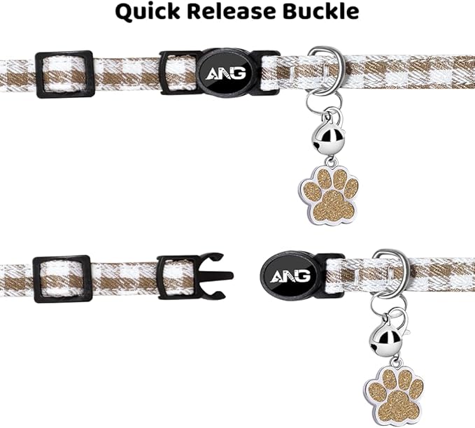 Personalized Breakaway Cat Collars - ID Tag, Bell, Bowtie - Safety Quick-Release, Customized for Girls & Boys Cats (Houndstooth-Brown)