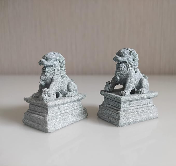 livelyfish Asian Fu Foo Dogs Statues Mini A Pair of Guardian Lion Figurine Sandstone Pets Fish Tank Aquarium Landscape Ornaments Accessories Feng Shui Decorations, A