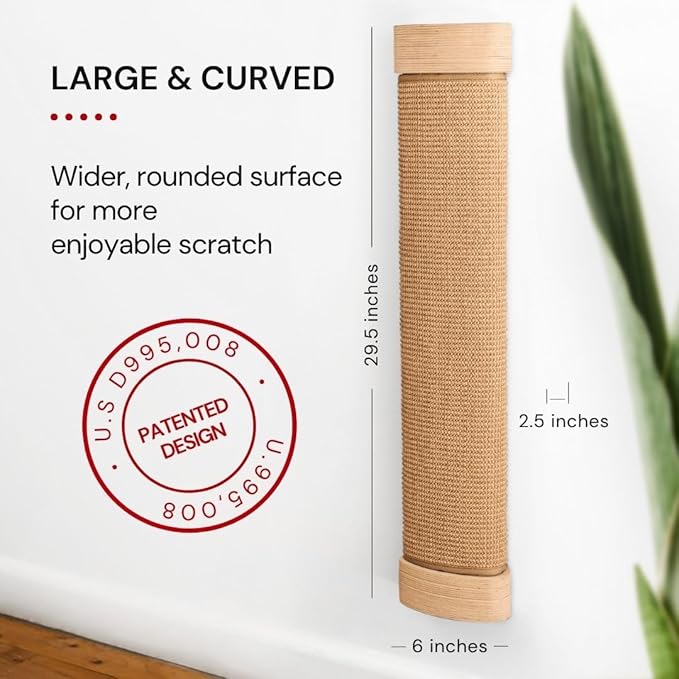 7 Ruby Road Large Cat Scratcher Wall Mounted - Refillable Sisal Scratch Pad - Cute Scratching Post for Indoor Cats and Kitten - Tall Vertical Mount - Modern Wooden Cat Wall Furniture and Scratchers