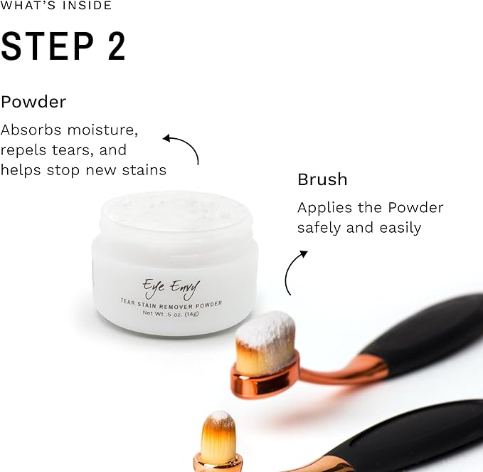Eye Envy Dog Tear Stain Remover Starter Kit with ProPowder Brush | Stain Solution, Applicator Pads, Stain Powder and Small Applicator Brush | Lasts 30-45 Days