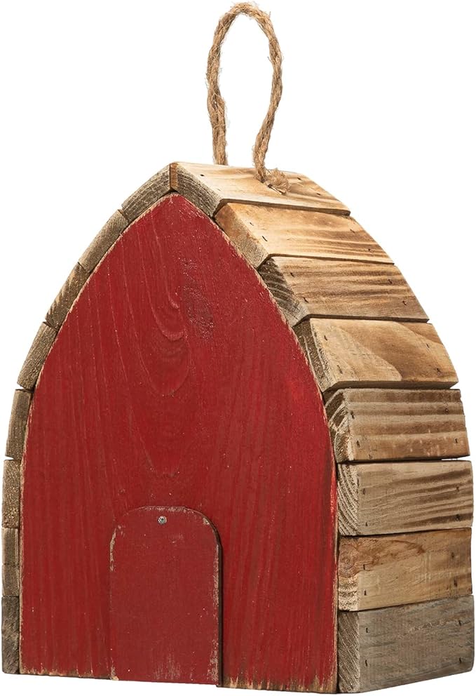 Glitzhome 8.5" H Washed Red Distressed Solid Wood Birdhouse Garden Hanging Bird House for Outdoors