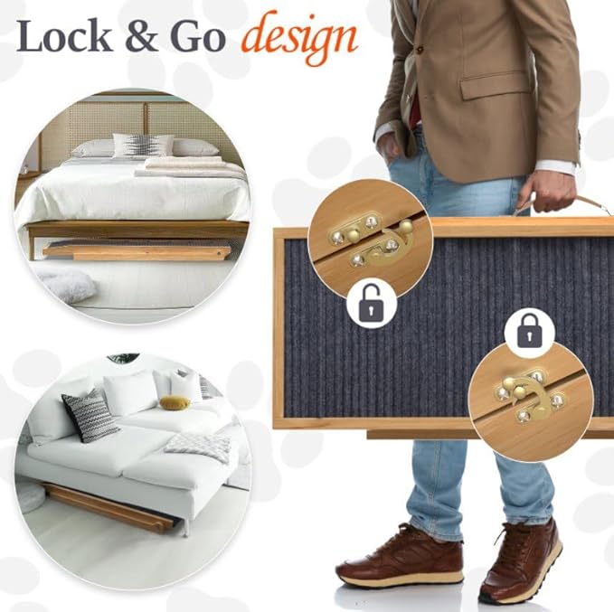 Adjustable Dog Ramp for Bed - Foldable Wooden Ramp for Dogs to Get on Bed, Couch, or Car - Ideal for Small, Medium, and Large Breeds (Natural Wood with Grey Carpet)