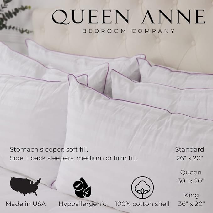 Queen Anne Luxury Hotel Pillows - Two Pack (2) - Majesty Down - Synthetic Down Alternative - Allergy Free Hypoallergenic Bed Pillows - Made in USA (King Medium)