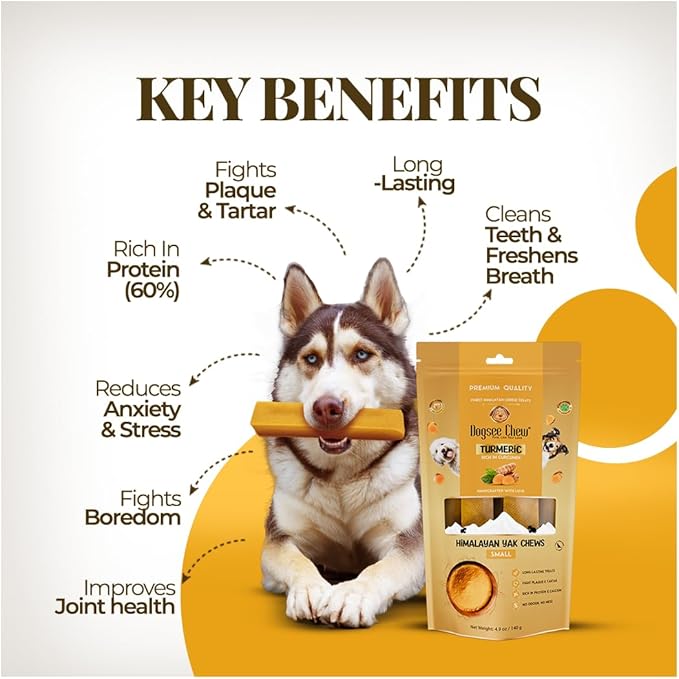 Dogsee Himalayan Yak Cheese with Turmeric 1lb (Small - 13 Pieces) | Rawhide-Free Treats for Small Dogs | Supports Joint Health | Improves Dental Health