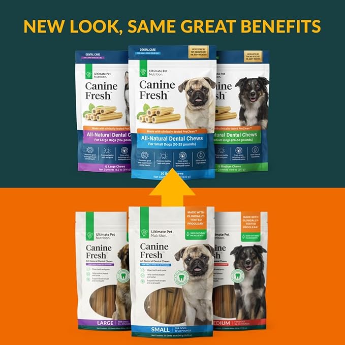ULTIMATE PET NUTRITION Canine Fresh Dental Chews, Dental Dog Treats, Oral Care and Hygiene Sticks, Soothes Gums, Vet Developed, 30 Chews (Small)