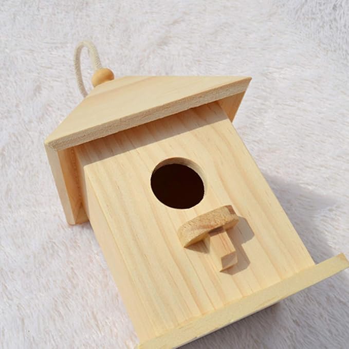 Wooden Birdhouse Creative Wooden Hanging Bird House for Small Bird DIY Birdcage Making or Decoration
