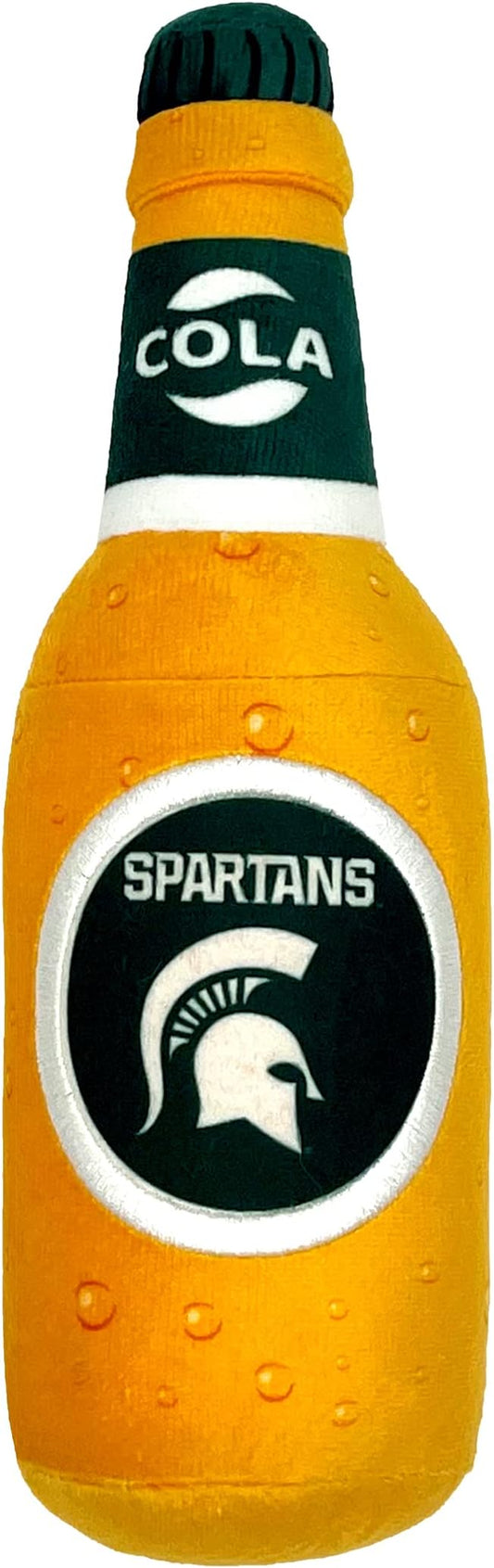 NCAA Michigan State Spartans Beer Bottle Plush Dog & CAT Squeak Toy- Cutest Stadium SODA Bottle Snack Plush Toy for Dogs & Cats with Inner Squeaker & Beautiful Football/Basketball Team Name/Logo