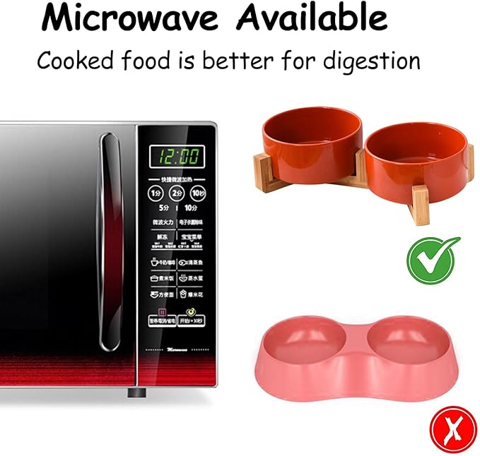 Petygooing Ceramic Cat Dog Bowl Set with Stand,Pet Food and Water Dishes,Medium Dog Bowls Anti -Slip Set of 2 Cat Dish Pet Food Bowls- Small Medium Size Pet (28OZ/6.1 in) Rust Red